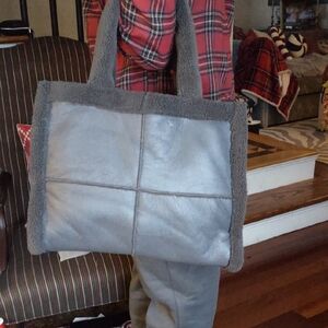 Faux Leather And Sherpa Tote Bag 16"x12"x4"